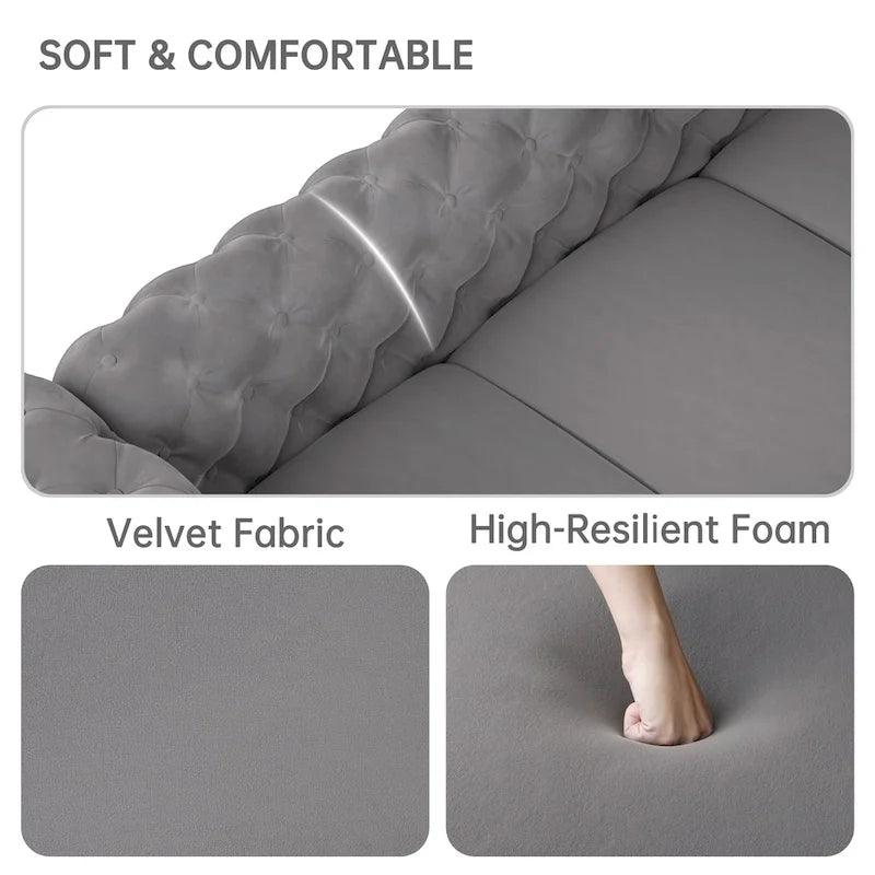 Velvet Tufted Loveseat Sofa with Solid Wood Frame and Metal Legs