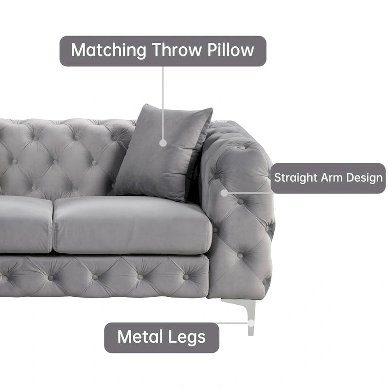 Velvet Tufted Loveseat Sofa with Solid Wood Frame and Metal Legs