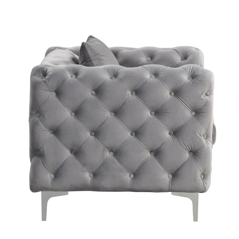Velvet Tufted Loveseat Sofa with Solid Wood Frame and Metal Legs