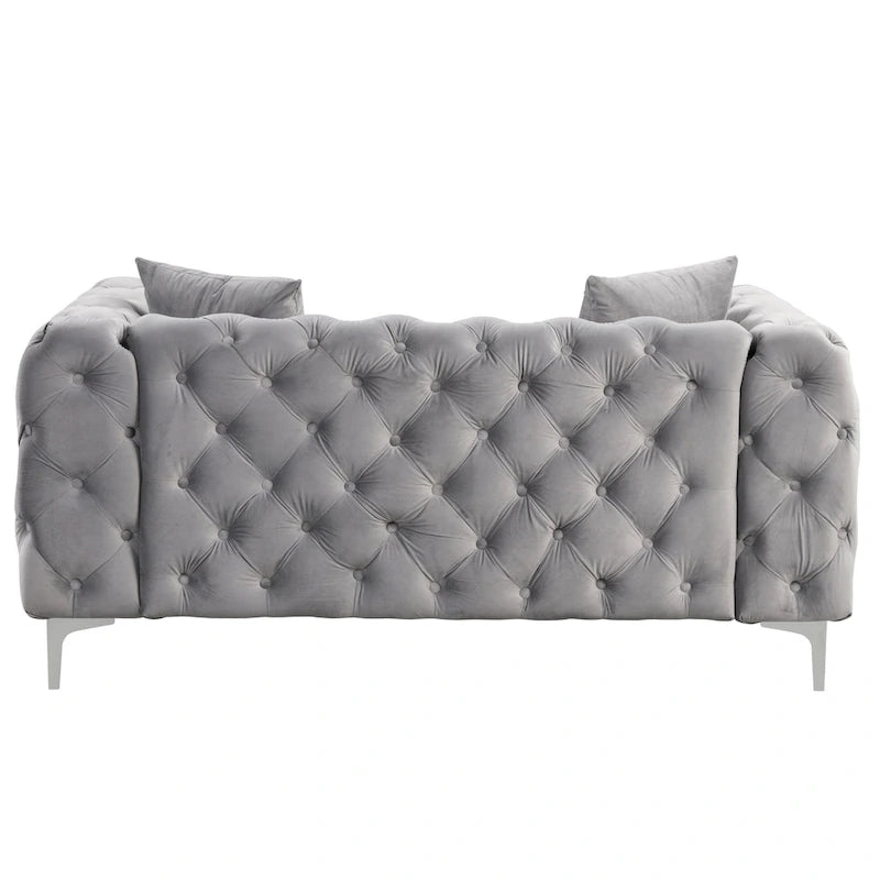 Velvet Tufted Loveseat Sofa with Solid Wood Frame and Metal Legs