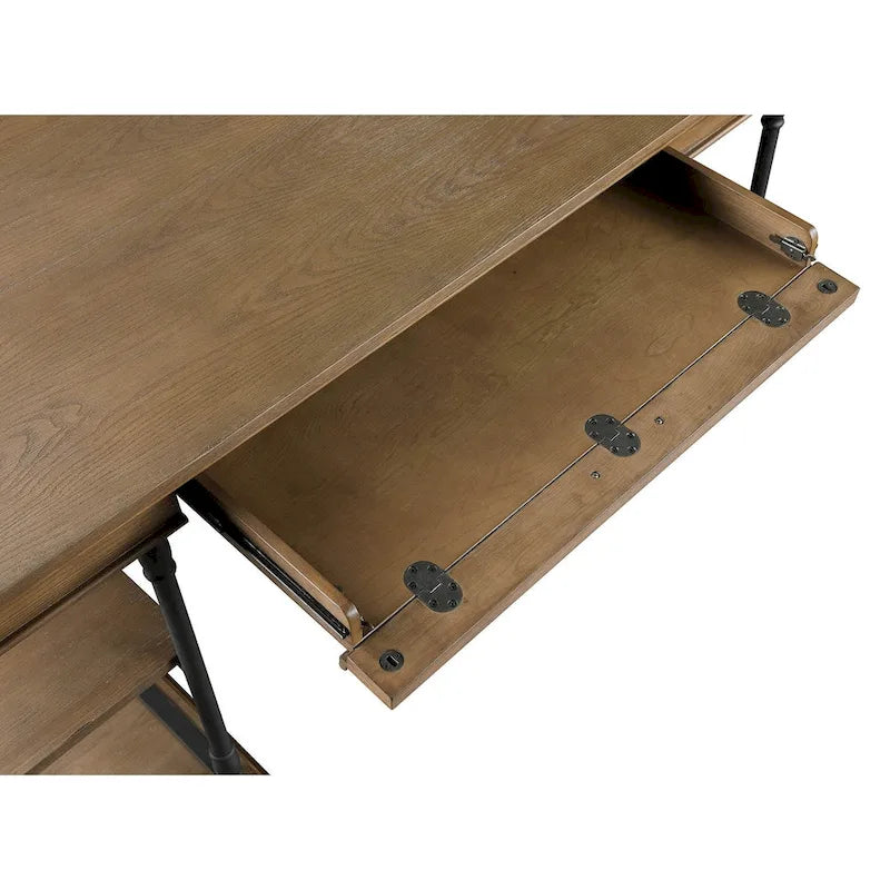 Scrivania industriale in legno e metallo in stile metà secolo con mensole aperte