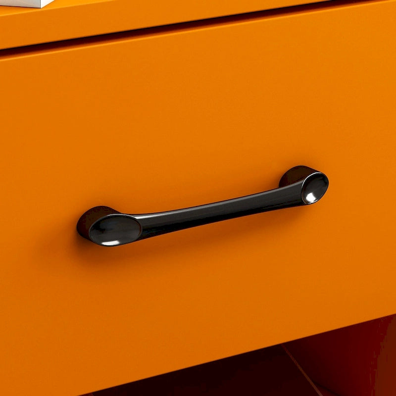 Modern Hairpin Leg Nightstand with Drawer and Open Shelf, Black Orange White