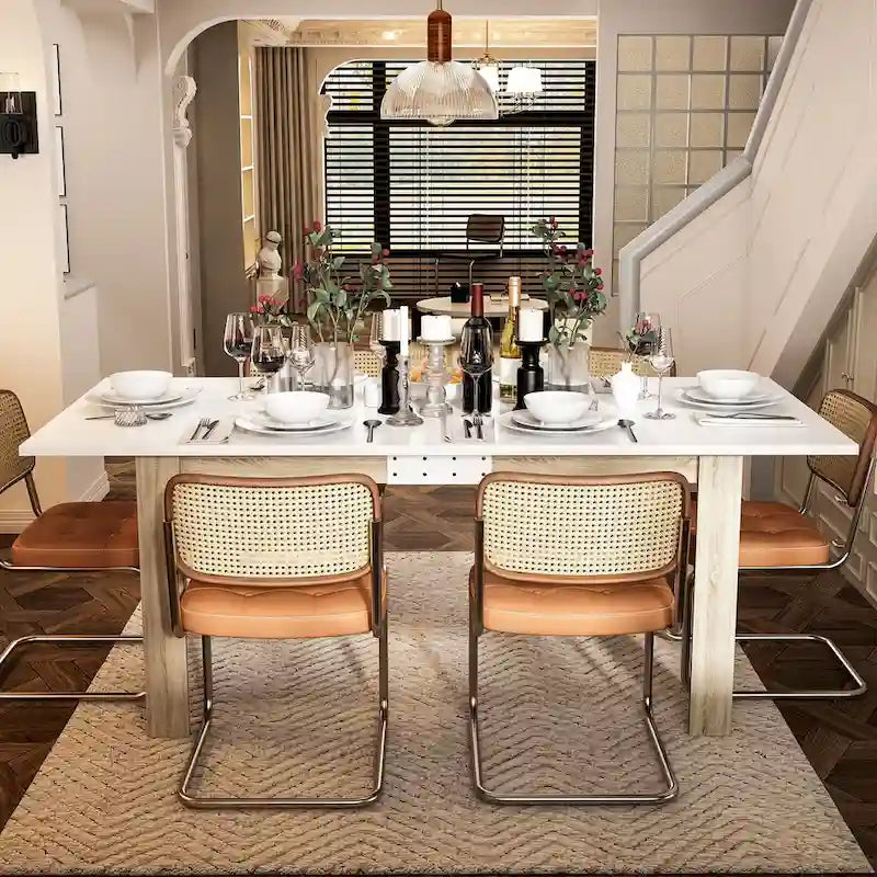 White Extendable Dining Table MDF Wood Seats 4 to 6 People