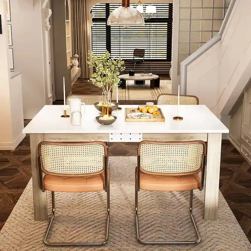 White Extendable Dining Table MDF Wood Seats 4 to 6 People