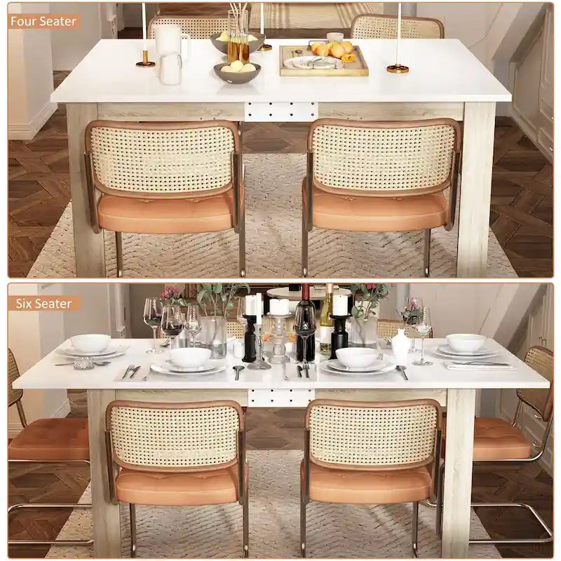 White Extendable Dining Table MDF Wood Seats 4 to 6 People