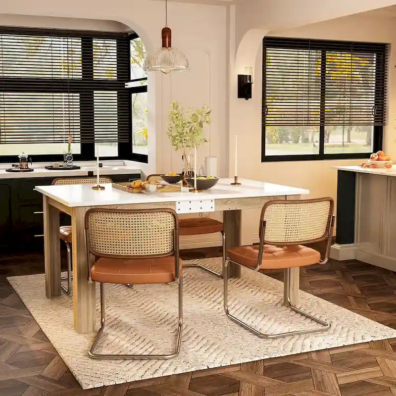 White Extendable Dining Table MDF Wood Seats 4 to 6 People