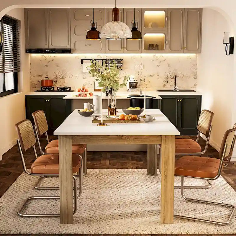 White Extendable Dining Table MDF Wood Seats 4 to 6 People