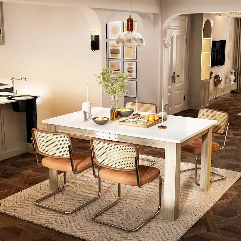 White Extendable Dining Table MDF Wood Seats 4 to 6 People