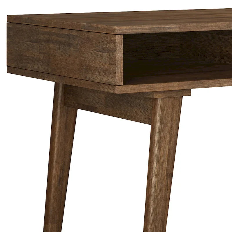 Solid Wood Mid-Century Modern 60 Inch Wide Desk with Drawers Rustic Brown