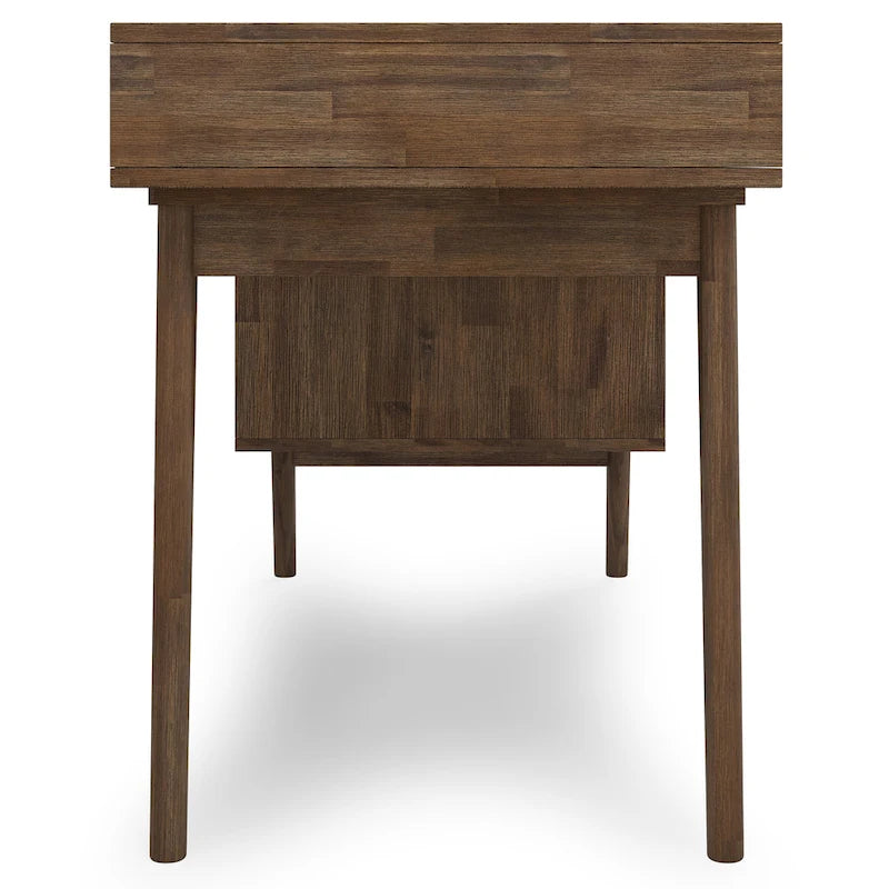 Solid Wood Mid-Century Modern 60 Inch Wide Desk with Drawers Rustic Brown