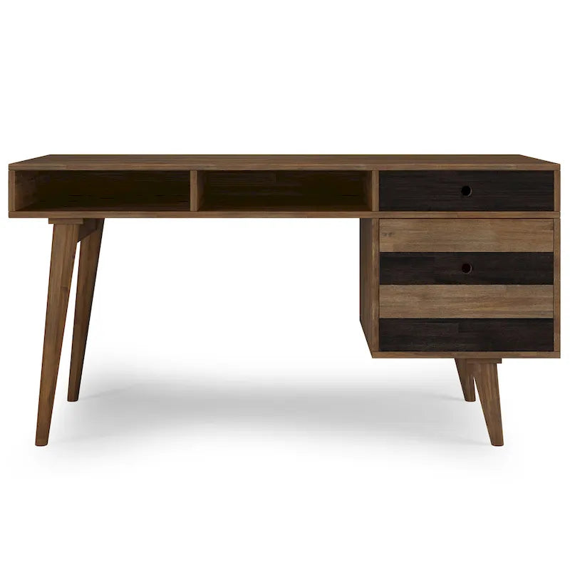 Solid Wood Mid-Century Modern 60 Inch Wide Desk with Drawers Rustic Brown