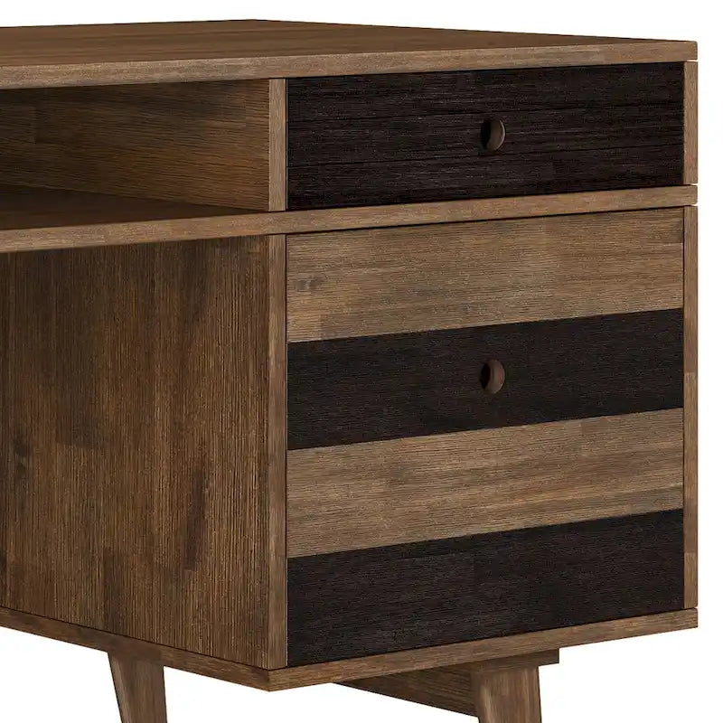 Solid Wood Mid-Century Modern 60 Inch Wide Desk with Drawers Rustic Brown