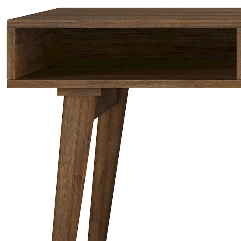 Solid Wood Mid-Century Modern 60 Inch Wide Desk with Drawers Rustic Brown