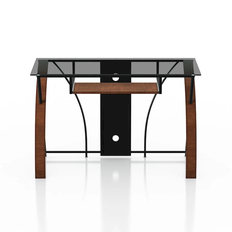 Modern Glass Computer Desk with Keyboard Tray Oak Black