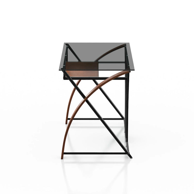 Modern Glass Computer Desk with Keyboard Tray Oak Black