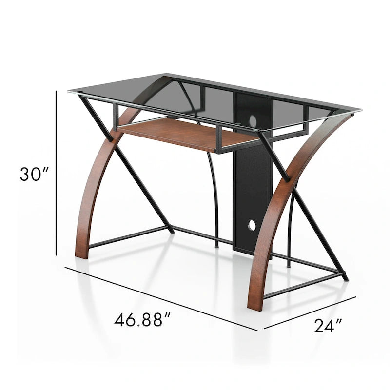 Modern Glass Computer Desk with Keyboard Tray Oak Black