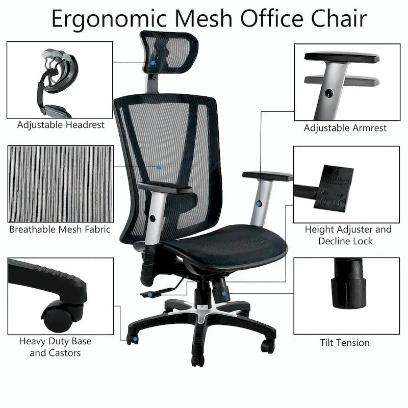 Fully Mesh Ergonomic High-Back Brown Office Chair with Adjustable Armrests and Headrest