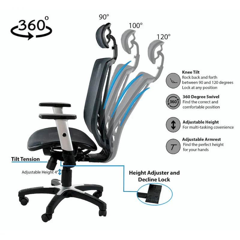 Fully Mesh Ergonomic High-Back Brown Office Chair with Adjustable Armrests and Headrest