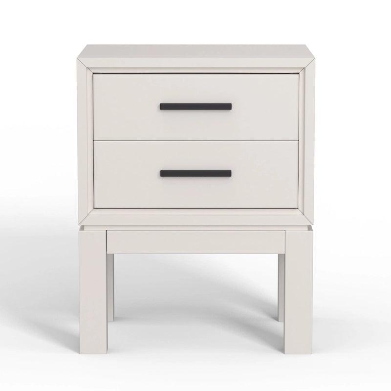 2 Drawer Wood Nightstand with Felt-Lined Drawers and Black Metal Handles