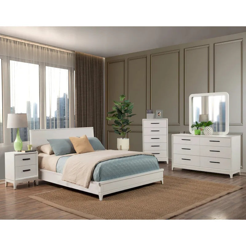 2 Drawer Wood Nightstand with Felt-Lined Drawers and Black Metal Handles