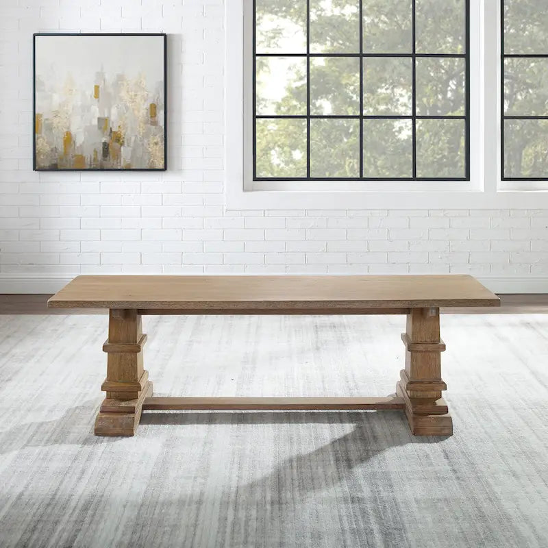 Rustic Brown Farmhouse Dining Bench with Trestle Pedestal Base