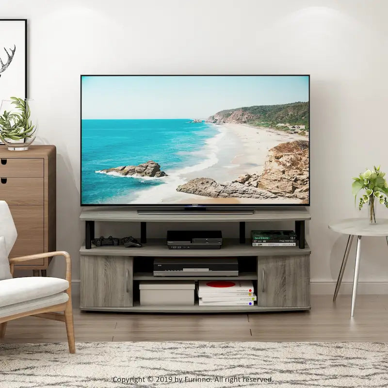 Large Entertainment Center TV Stand with Open Shelves and Storage Cabinets