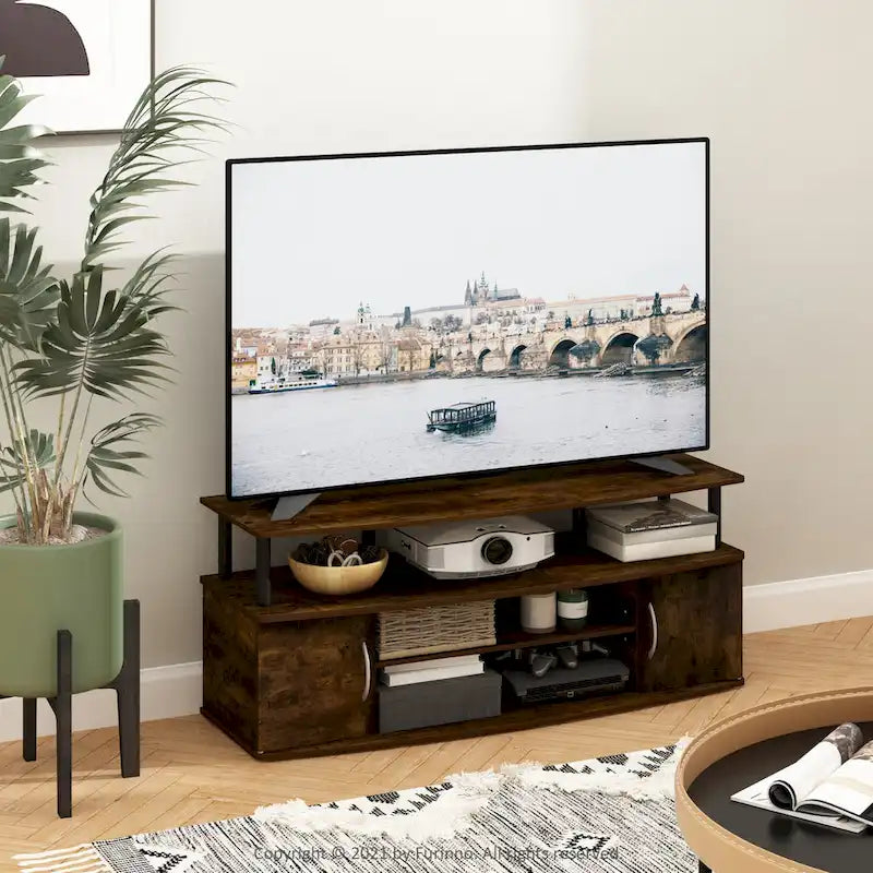 Large Entertainment Center TV Stand with Open Shelves and Storage Cabinets