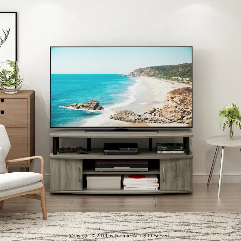 Large Entertainment Center TV Stand with Open Shelves and Storage Cabinets