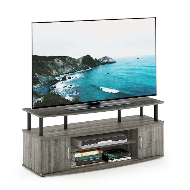 Large Entertainment Center TV Stand with Open Shelves and Storage Cabinets