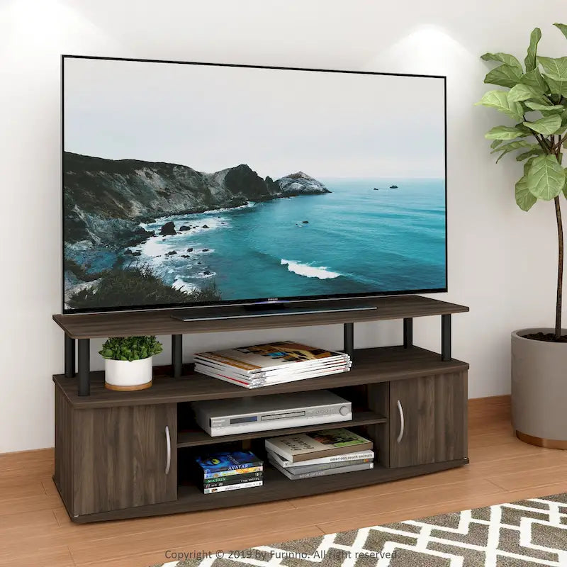 Large Entertainment Center TV Stand with Open Shelves and Storage Cabinets