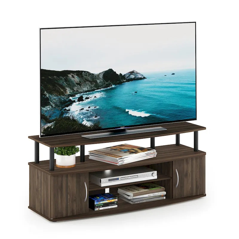 Large Entertainment Center TV Stand with Open Shelves and Storage Cabinets