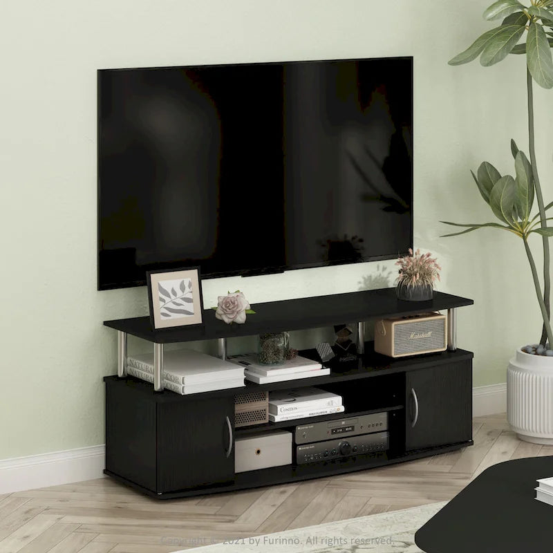 Large Entertainment Center TV Stand with Open Shelves and Storage Cabinets