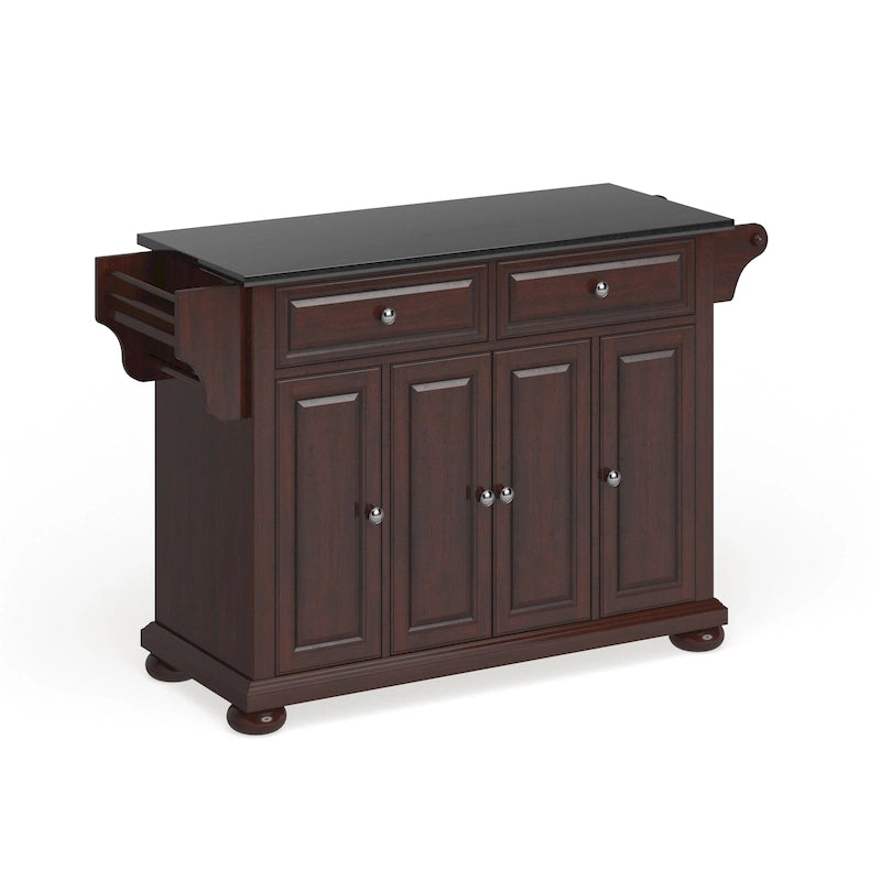 Mahogany Granite Top Stationary Kitchen Island with Storage Cabinet