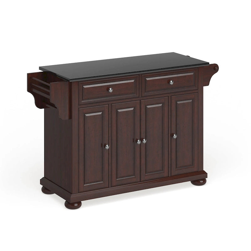 Mahogany Granite Top Stationary Kitchen Island with Storage Cabinet