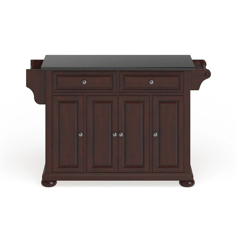 Mahogany Granite Top Stationary Kitchen Island with Storage Cabinet
