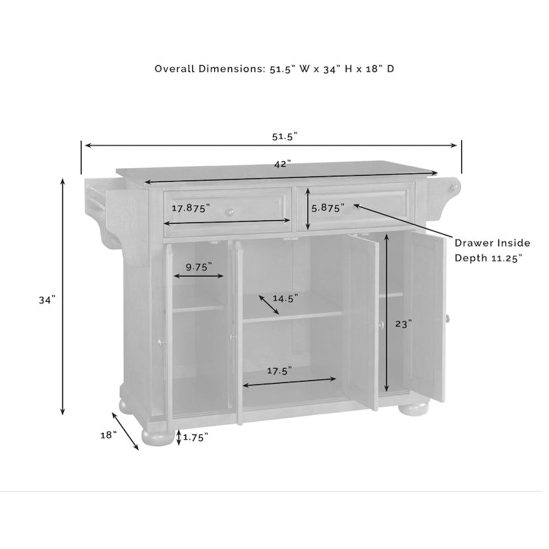 Mahogany Granite Top Stationary Kitchen Island with Storage Cabinet