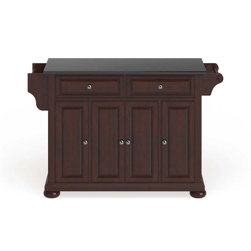 Mahogany Granite Top Stationary Kitchen Island with Storage Cabinet