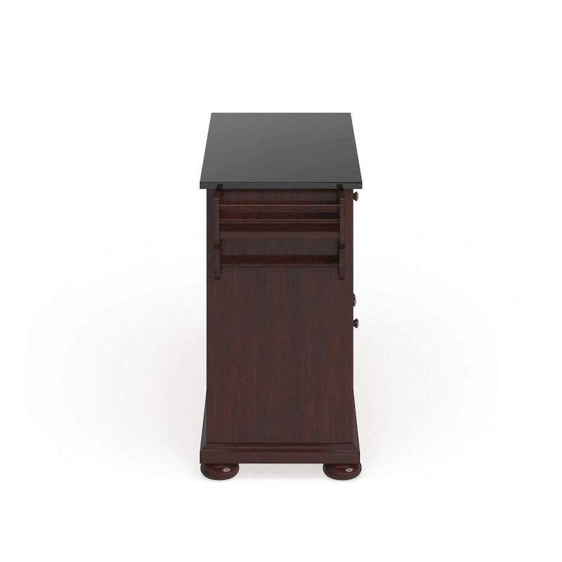 Mahogany Granite Top Stationary Kitchen Island with Storage Cabinet