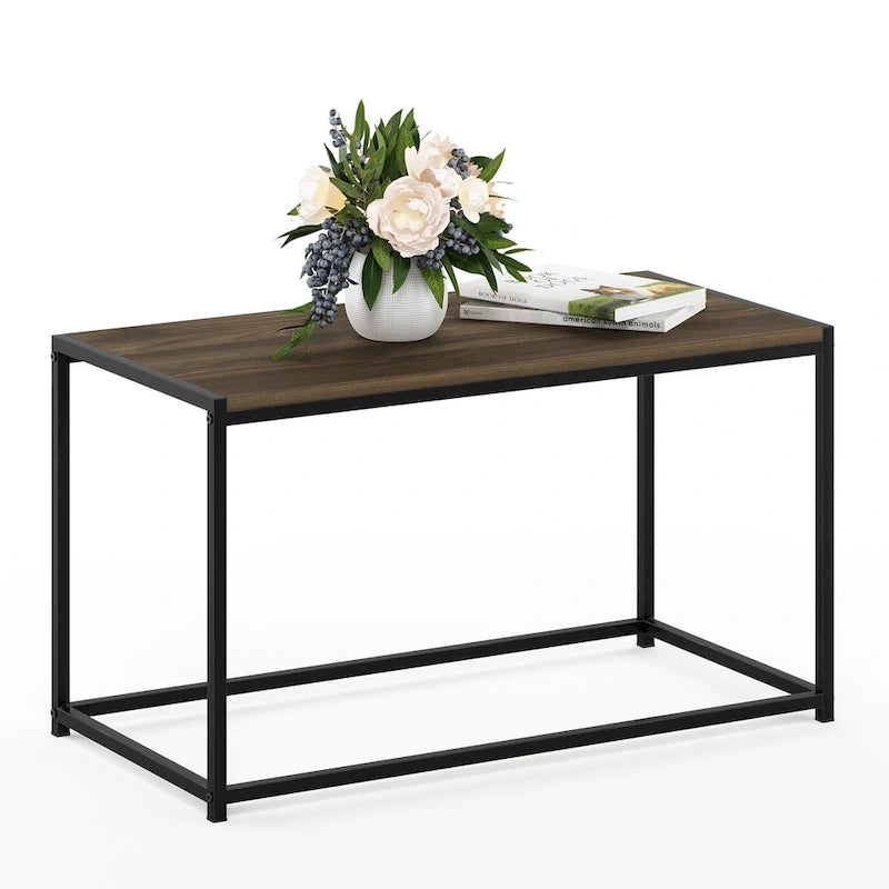 Modern Living Room Coffee Table with Wood Top and Metal Frame