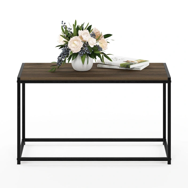 Modern Living Room Coffee Table with Wood Top and Metal Frame