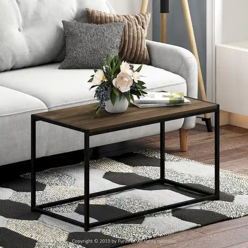 Modern Living Room Coffee Table with Wood Top and Metal Frame