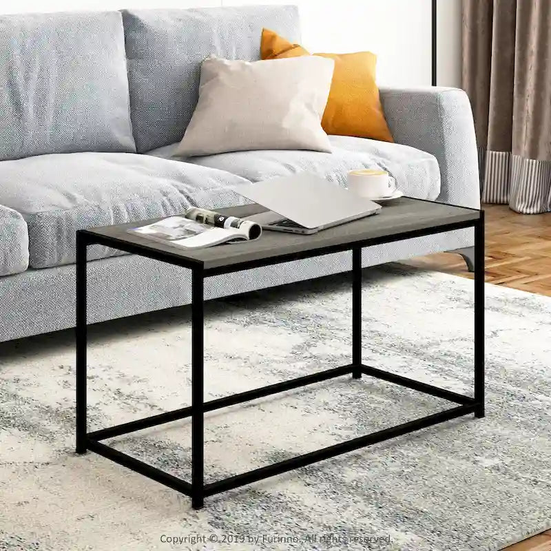 Modern Living Room Coffee Table with Wood Top and Metal Frame