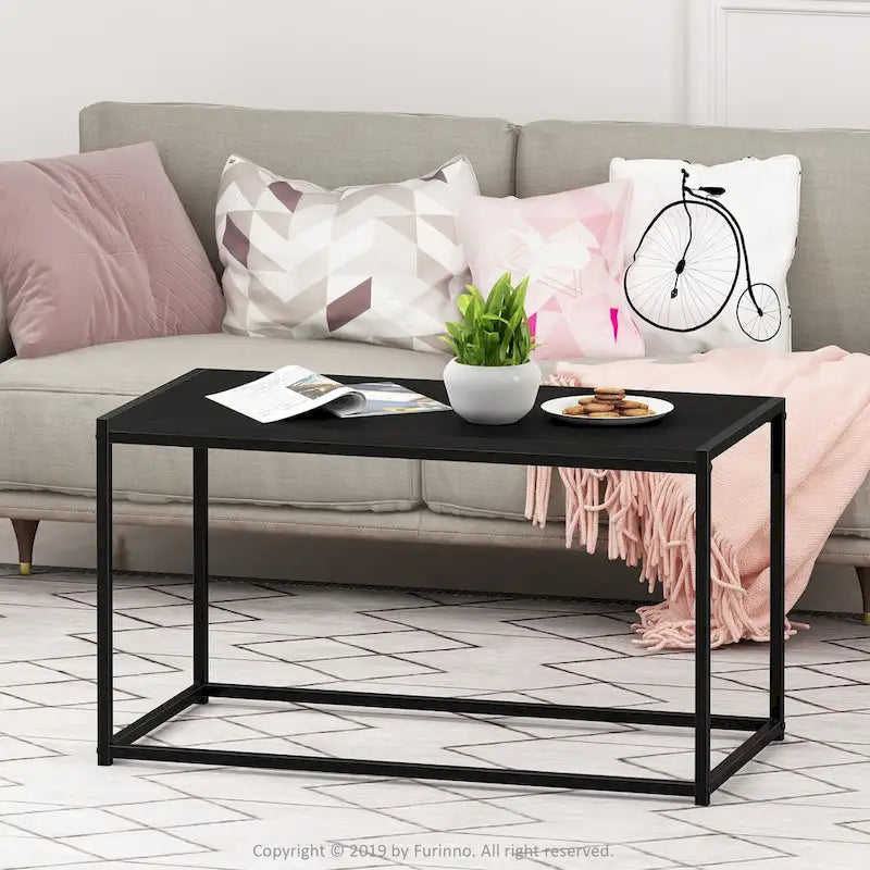 Modern Living Room Coffee Table with Wood Top and Metal Frame