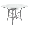 45" Round Clear Glass Dining Table Decorative Curl Metal Frame