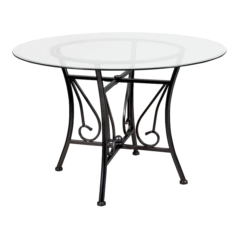 45" Round Clear Glass Dining Table Decorative Curl Metal Frame