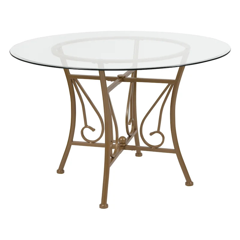45" Round Clear Glass Dining Table Decorative Curl Metal Frame