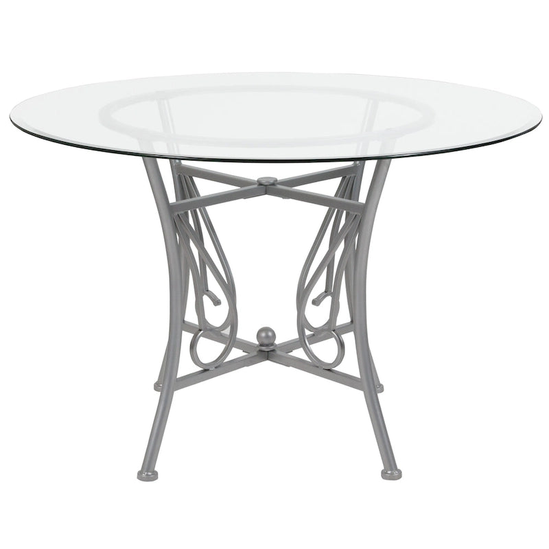 45" Round Clear Glass Dining Table Decorative Curl Metal Frame
