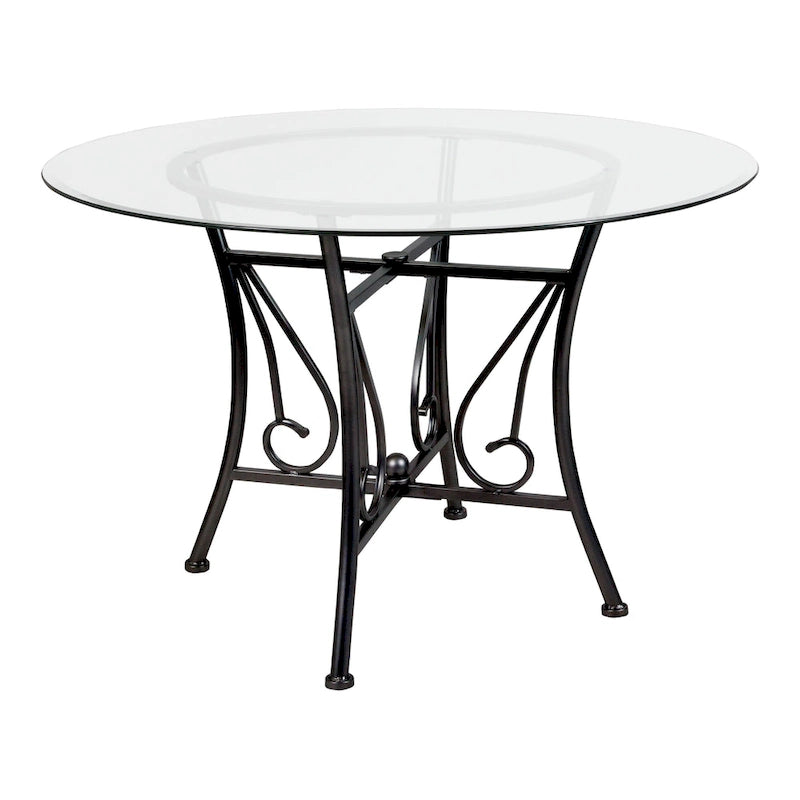 45" Round Clear Glass Dining Table Decorative Curl Metal Frame