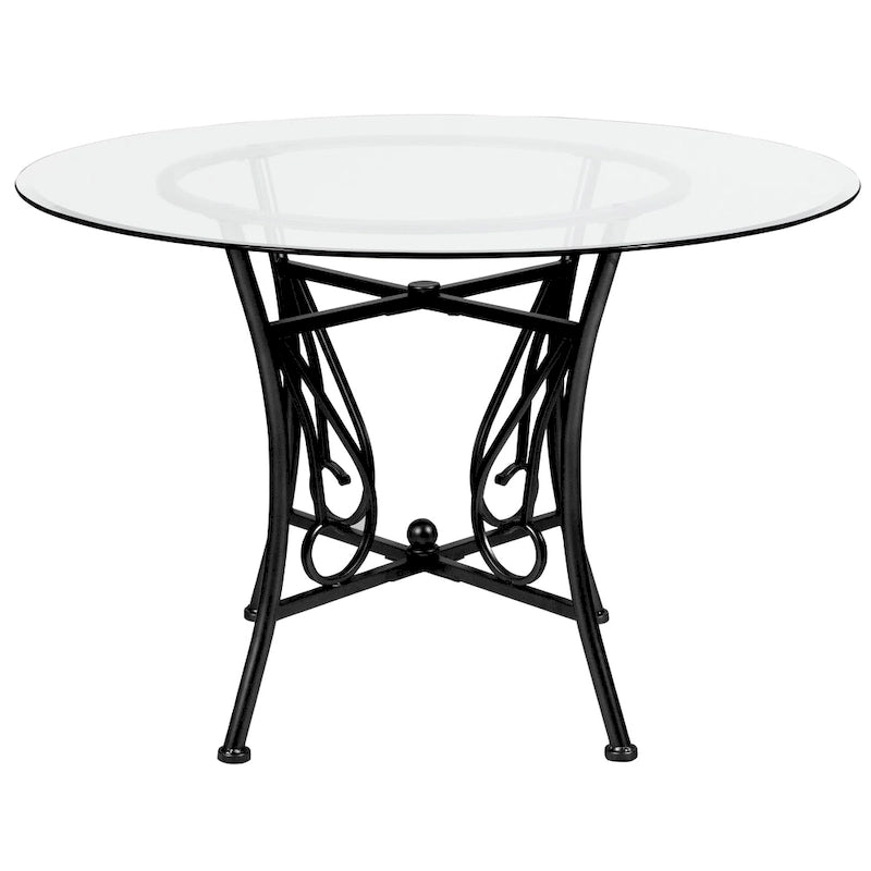 45" Round Clear Glass Dining Table Decorative Curl Metal Frame