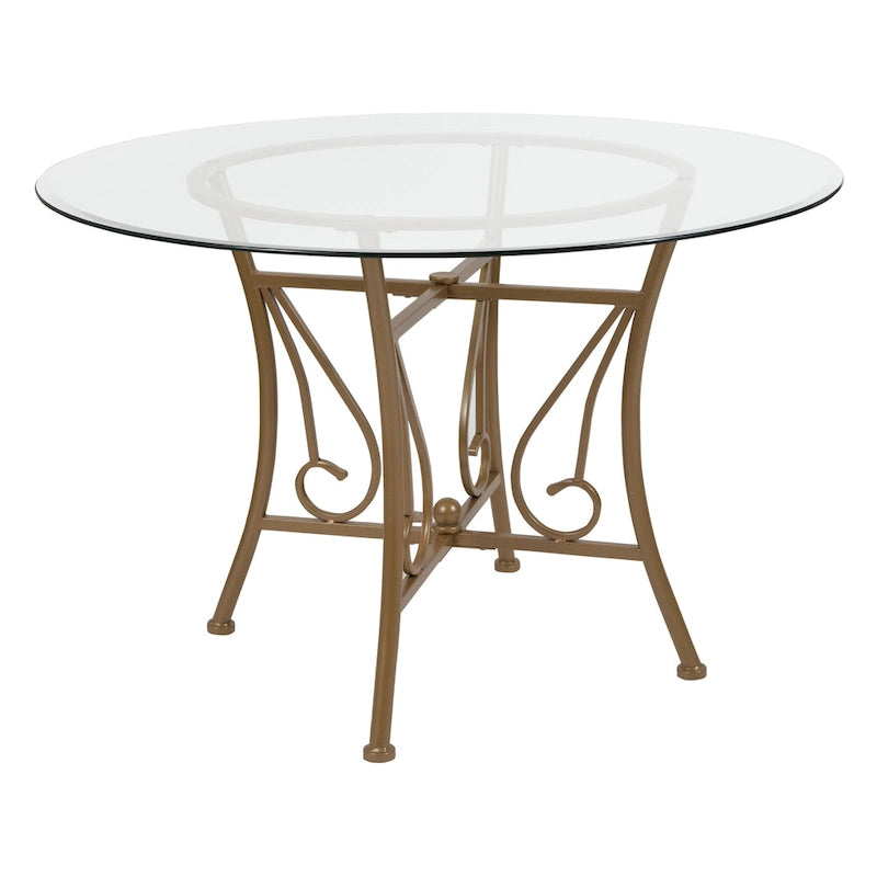 45" Round Clear Glass Dining Table Decorative Curl Metal Frame